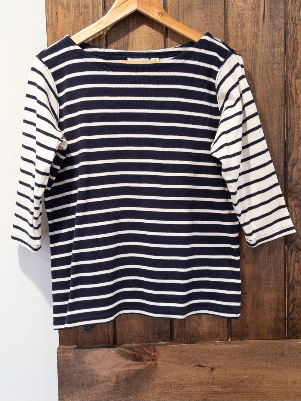 L.L. Bean Vintage ? Navy & White Mixed Breton Stripe Classic Boatneck Top Large